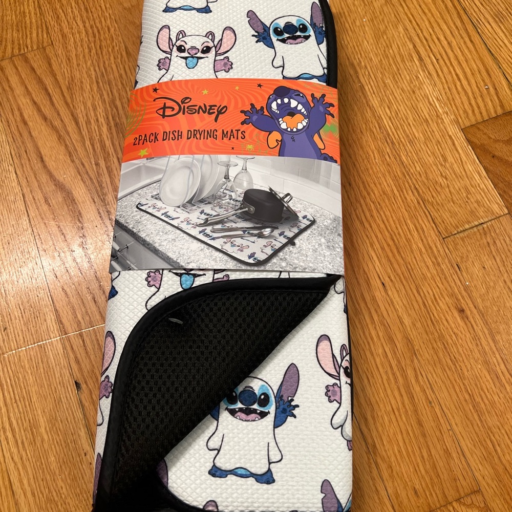 2 pack Disney Stitch Blue and White Dish Drying Mats